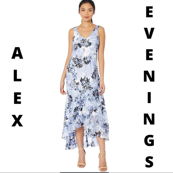 8..Alex Evenings Floral Tea Length Dress - Picture 1 of 8